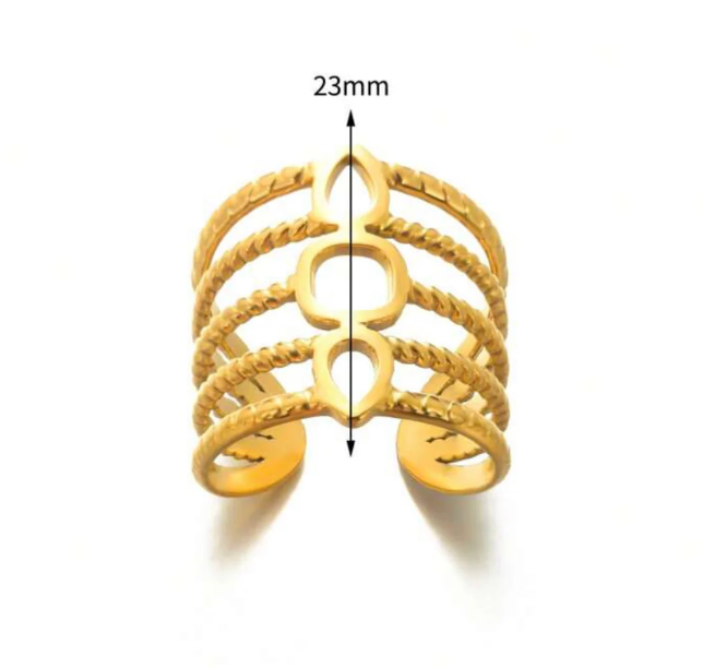Gold Four-Band Teardrop & Clover Cutout Wide Cuff Open Ring