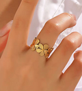 Gold Flower Wreath Wide Cuff Open Ring