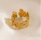 Gold Flower Wreath Wide Cuff Open Ring