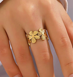 Gold Flower Wreath Wide Cuff Open Ring