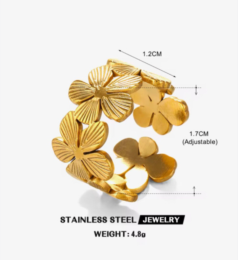 Gold Flower Wreath Wide Cuff Open Ring