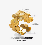 Gold Flower Wreath Wide Cuff Open Ring