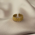 Gold Lace Beaded Crown Wide Band Open Ring