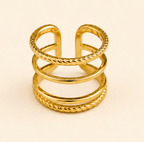 Gold Twisted Rope & Smooth Multi-Band Open Cuff Ring