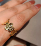 Gold Engraved Floral Blossom Open Cuff Ring