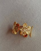 Gold Engraved Floral Blossom Open Cuff Ring
