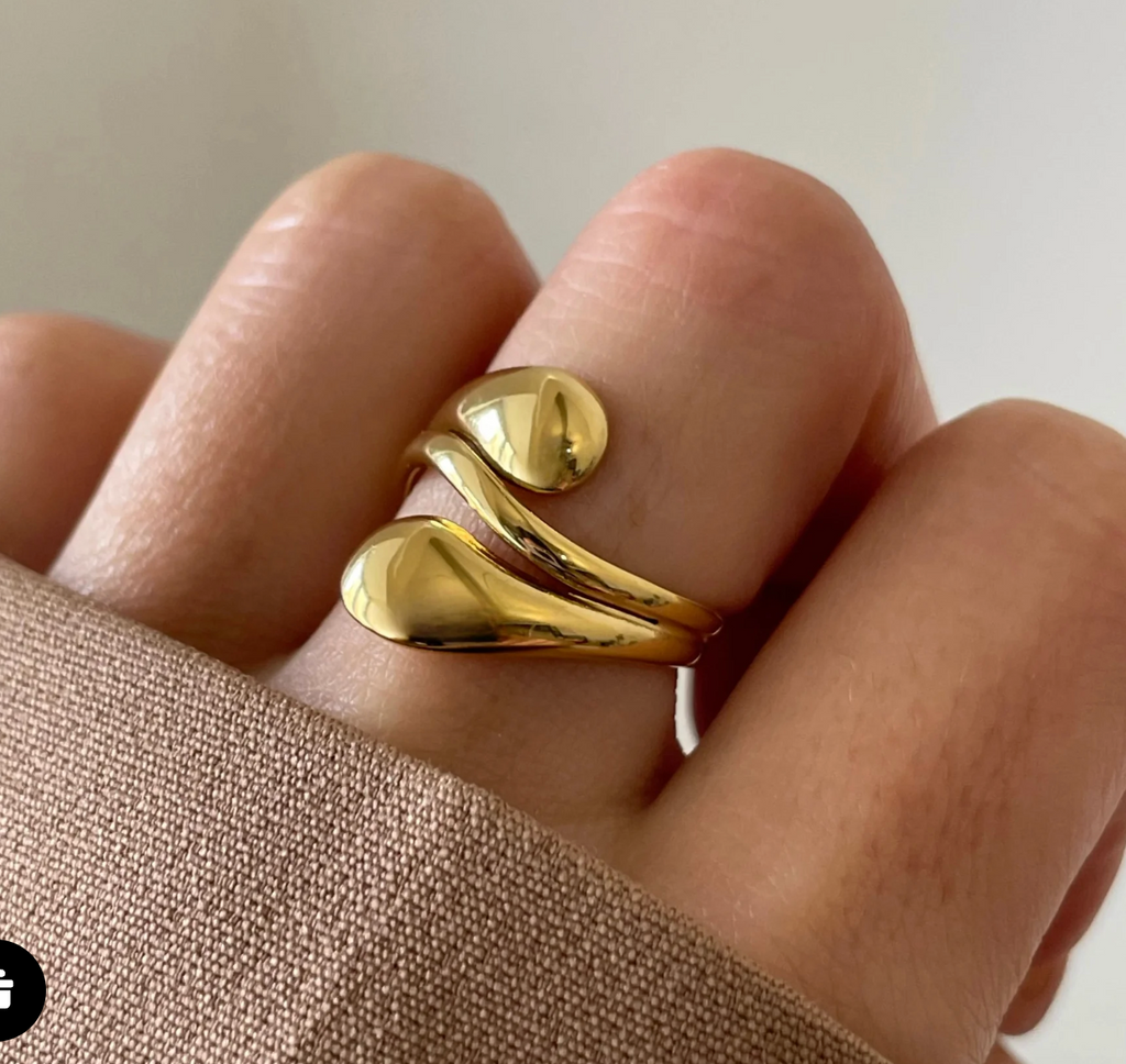 Gold Liquid Drop Wrap Open Ring