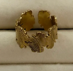 Gold Ginkgo & Tropical Leaf Wrap Adjustable Open Ring