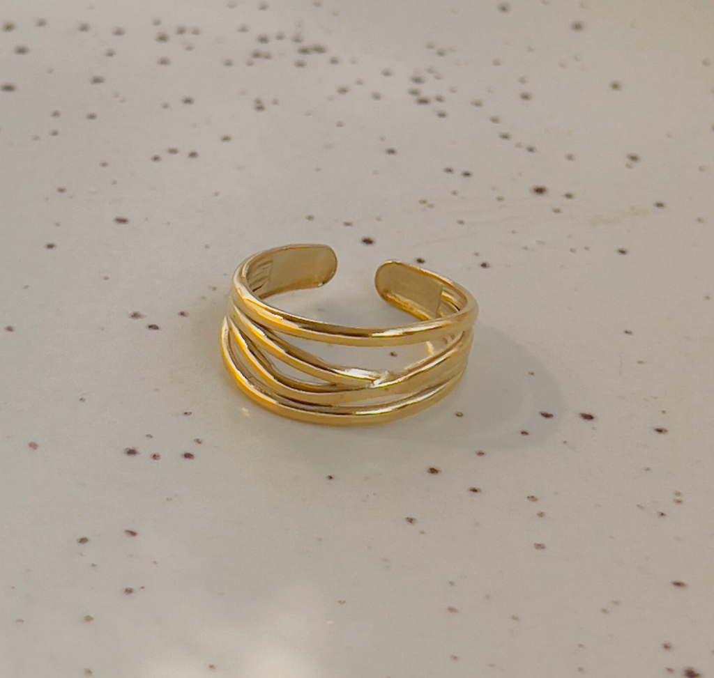 Gold Triple Wire Layered Open Cuff Ring