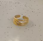 Gold Triple Wire Layered Open Cuff Ring