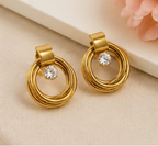 Gold Triple Twisted Hoop Crystal Stud Earrings