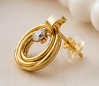 Gold Triple Twisted Hoop Crystal Stud Earrings