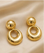 Gold Puffy Ball & Open Hoop Drop Earrings