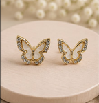 Gold Open Butterfly Shell & Crystal Stud Earrings