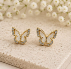 Gold Open Butterfly Shell & Crystal Stud Earrings