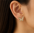 Gold Open Butterfly Shell & Crystal Stud Earrings