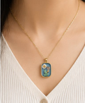 Gold 3D Botanical Garden Blue Resin Pendant Necklace