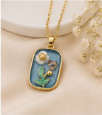 Gold 3D Botanical Garden Blue Resin Pendant Necklace