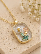 Gold 3D Botanical Dandelion & Pearl Mother-of-Pearl Pendant Necklace