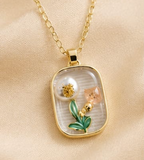 Gold 3D Botanical Dandelion & Pearl Mother-of-Pearl Pendant Necklace