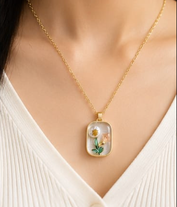 Gold 3D Botanical Dandelion & Pearl Mother-of-Pearl Pendant Necklace