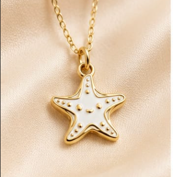Gold White Enamel Starfish Pendant Necklace