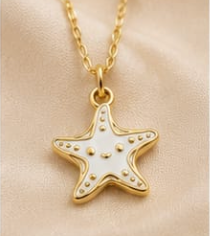 Gold White Enamel Starfish Pendant Necklace