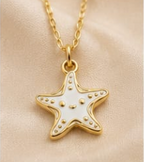 Gold White Enamel Starfish Pendant Necklace