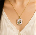 Gold Blush Pink Enamel Rose & Pearl Coin Pendant Necklace