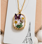 Gold 3D Butterfly Garden Pearl & Crystal Terrarium Pendant Necklace