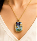 Gold 3D Butterfly Garden Pearl & Crystal Terrarium Locket Pendant Necklace