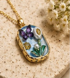 Gold 3D Butterfly Garden Pearl & Crystal Terrarium Locket Pendant Necklace