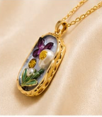Gold 3D Butterfly Garden Pearl & Citrine Crystal Terrarium Oval Locket Necklace
