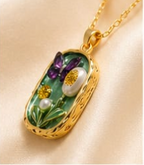 Gold 3D Butterfly Garden Sage Green Terrarium Oval Locket Necklace