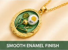 Gold 3D Tulip & Pearl Sage Green Enamel Circle Coin Pendant Necklace