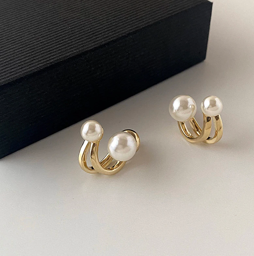 Dual Pearl Ear Cuff Earrings