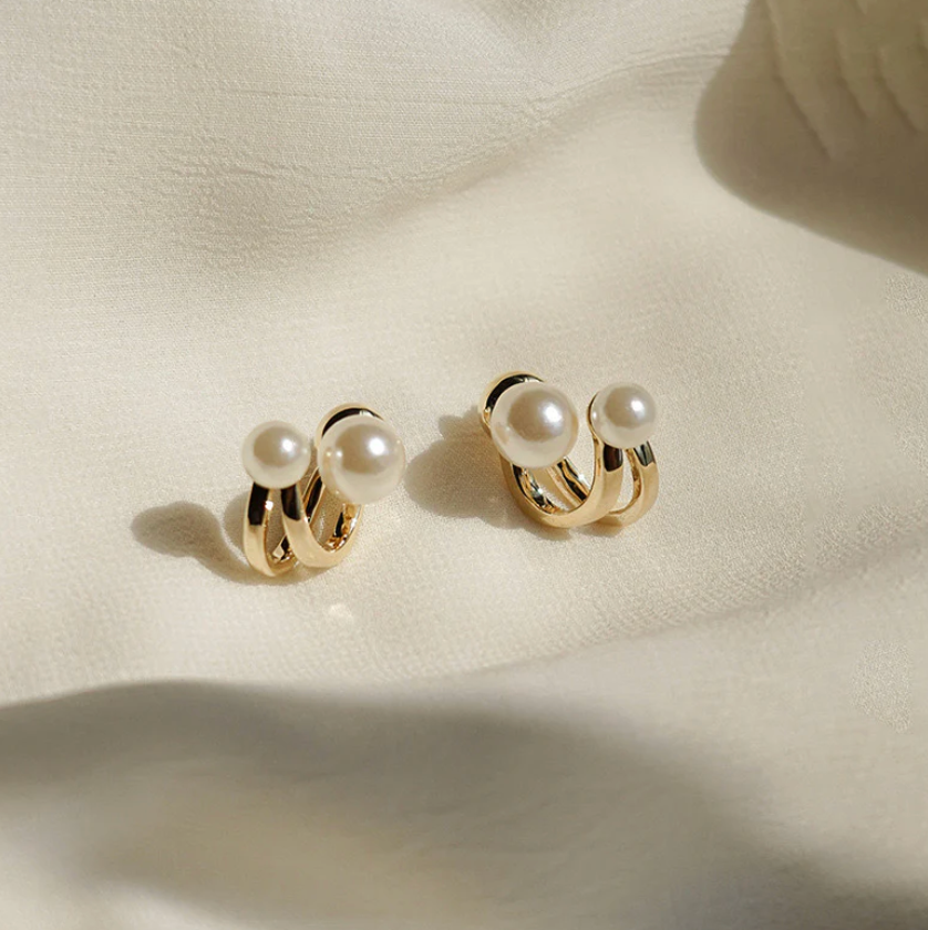 Dual Pearl Ear Cuff Earrings