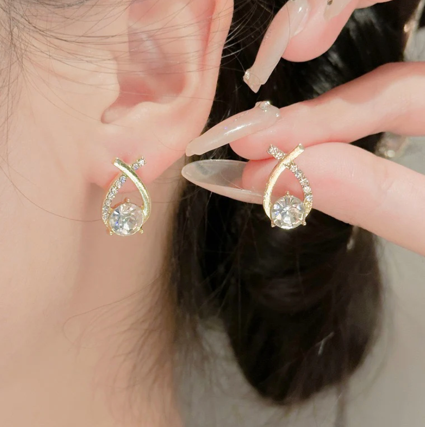 Crystal Teardrop Twist Stud Earrings