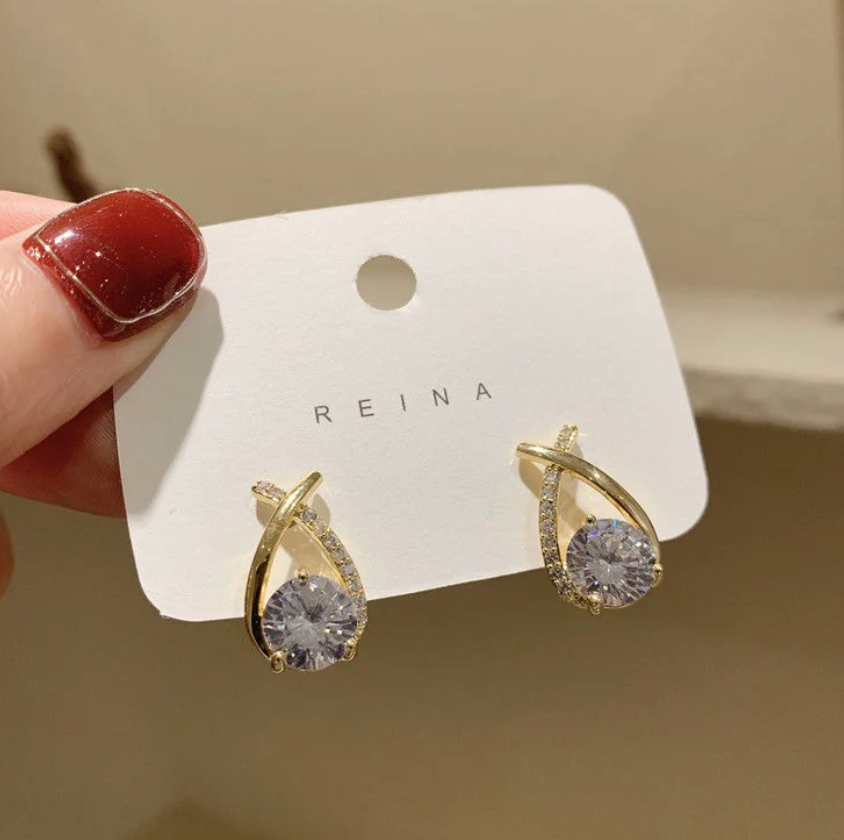Crystal Teardrop Twist Stud Earrings