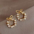 Pearl & Crystal Bow Wreath Stud Earrings