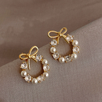 Pearl & Crystal Bow Wreath Stud Earrings