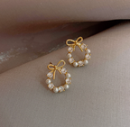 Pearl & Crystal Bow Wreath Stud Earrings
