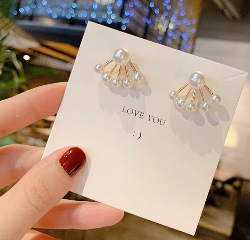Multi-Pearl Fan Ear Jacket Earrings