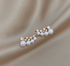 Pearl & CZ Crown Ear Crawler Earrings