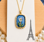 Blue Enamel Floral Pendant Necklace