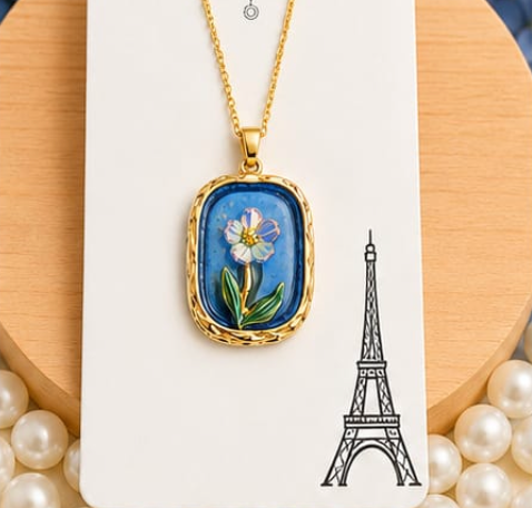 Blue Enamel Floral Pendant Necklace