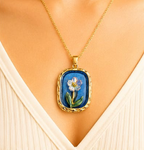 Blue Enamel Floral Pendant Necklace