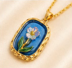 Blue Enamel Floral Pendant Necklace