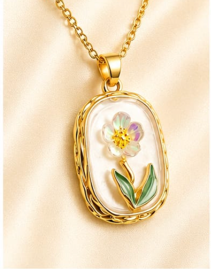 White Enamel Floral Pendant Necklace