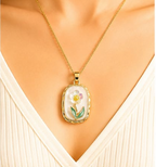 White Enamel Floral Pendant Necklace